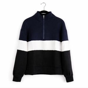 Addison Bay Preppy Athleisure Soft Luxe Varsity Quarter Zip Navy White Black XS